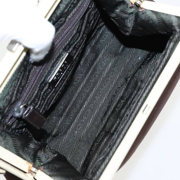 PRADA Hand Bag Canvas Silver Brown Auth 96183 - Picture 9 of 16